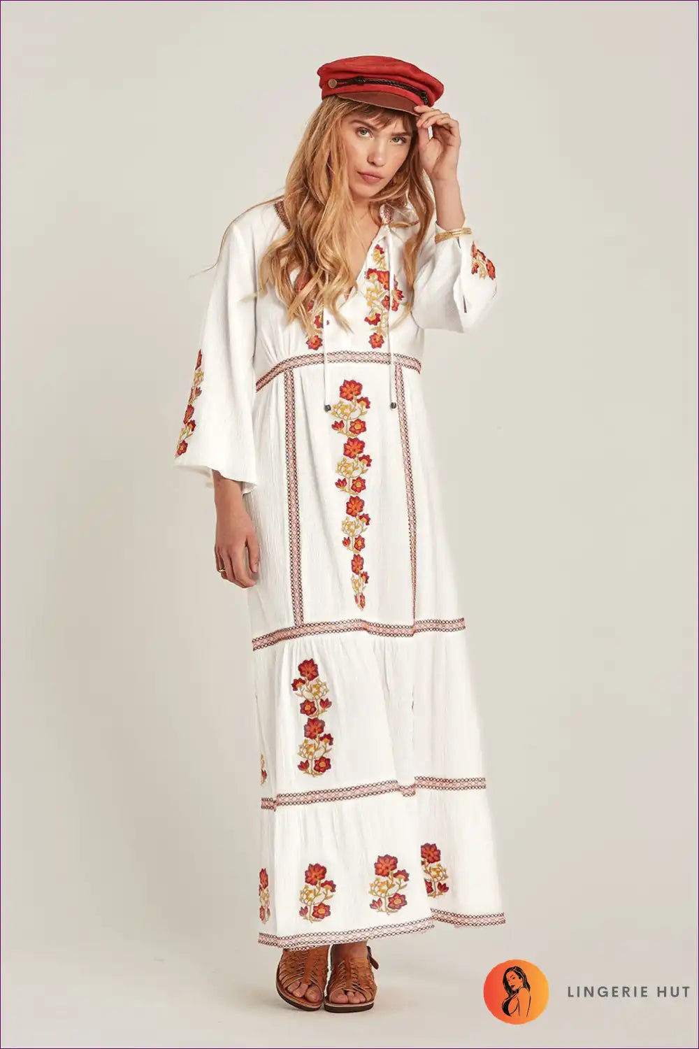Bohemian Embroidered Maxi Dress - Summer Fiesta for Boho, Casual, Cotton, Dress, Everyday