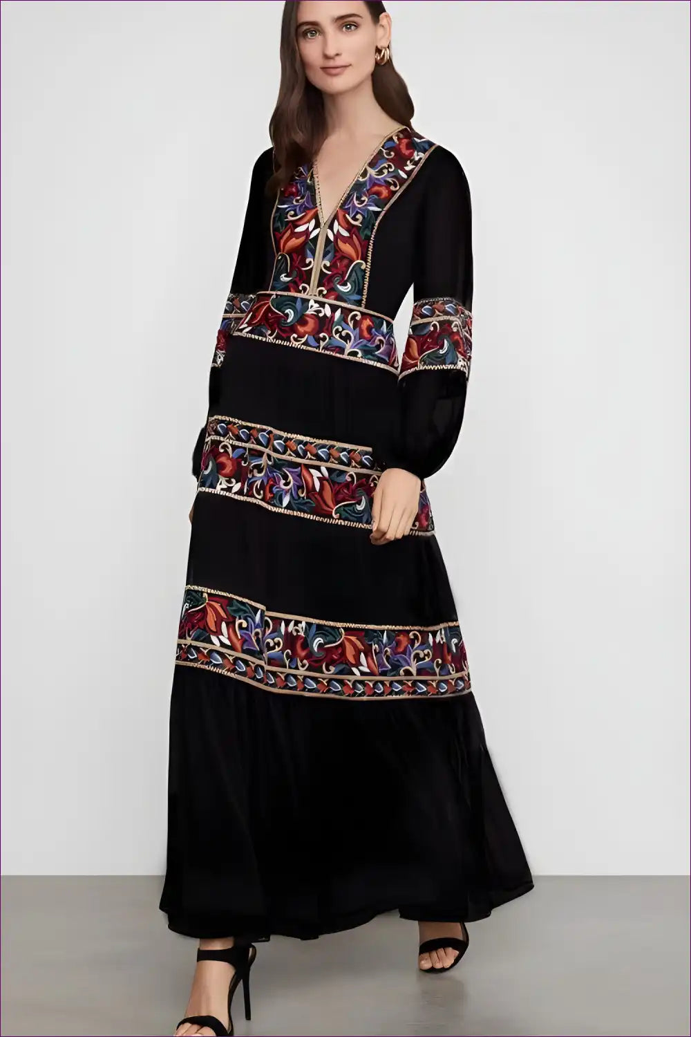Bohemian Rhapsody Embroidered Maxi Dress - Ethnic Chic Elegance for Boho, Cotton, Dress, Everyday, Glamour