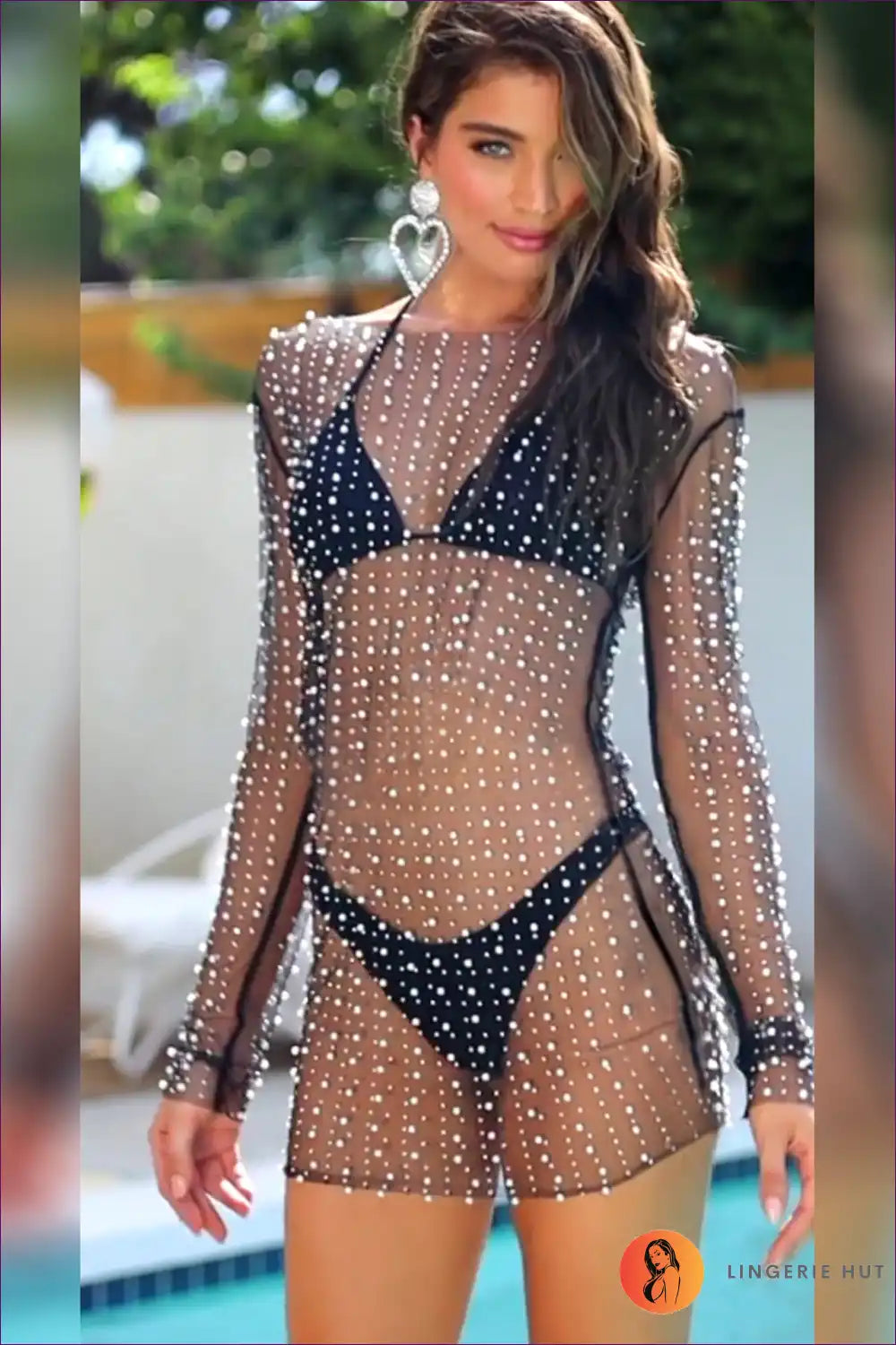 Captivate Hearts With Lingerie Hut’s Boho Beach Mesh Long Sleeve Dress. Ethereal Elegance, Intricate Details,
