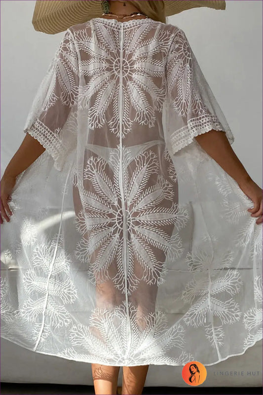 Boho Embroidered Beach Cover Up - Effortless Summer Days - one Size / White - Clothing - Lingerie Hut - Beachwear