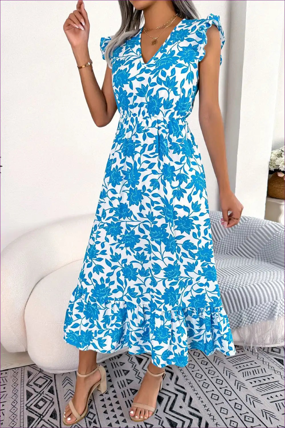 Elevate Your Vacation Style With Our Boho Floral Chiffon Maxi Dress. Crafted For Romance And Femininity, This