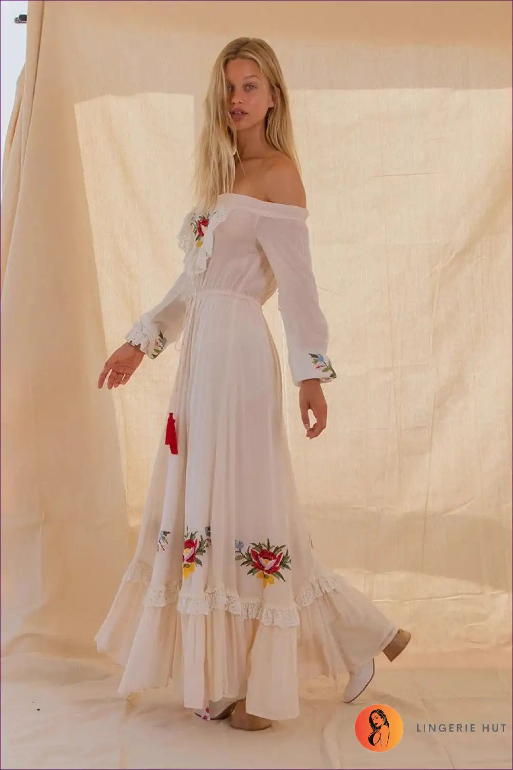 Boho Floral Embroidered Maxi Dress - Effortless Elegance For N, S, x