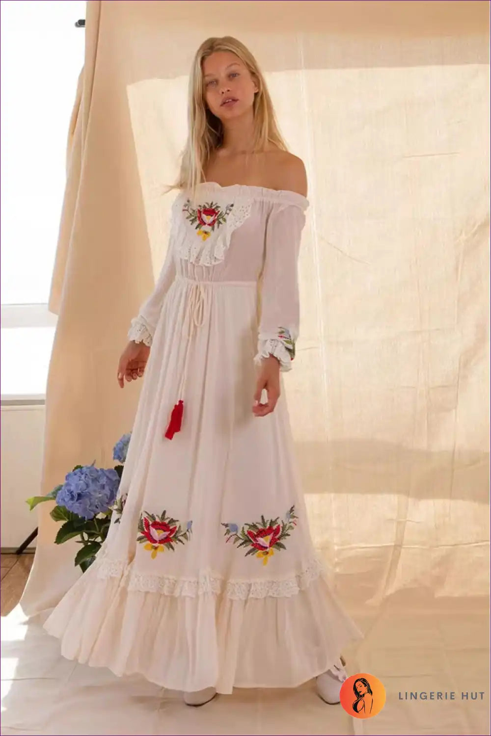 Boho Floral Embroidered Maxi Dress - Effortless Elegance For N, S, x