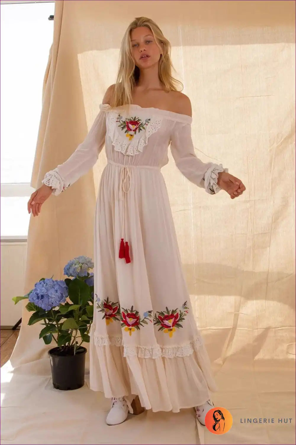 Boho Floral Embroidered Maxi Dress - Effortless Elegance For N, S, x