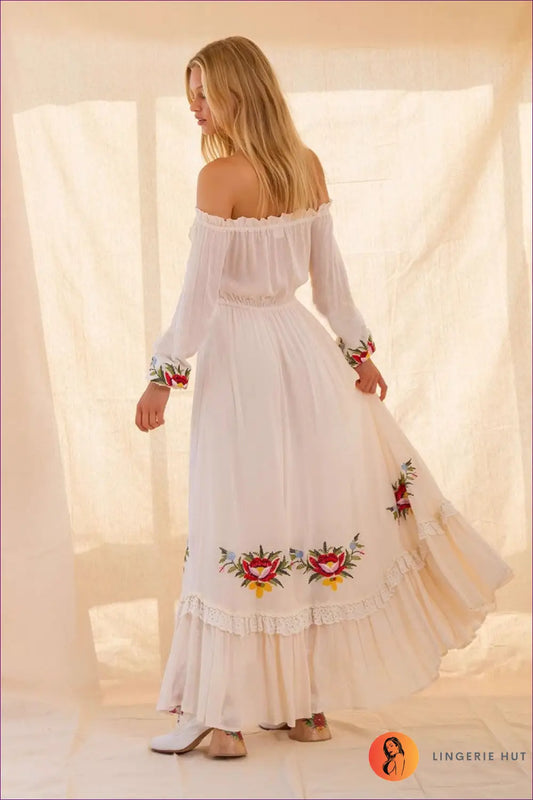 Boho Floral Embroidered Maxi Dress - Effortless Elegance - Dresses - Lingerie Hut - A-line • Casual • Cotton