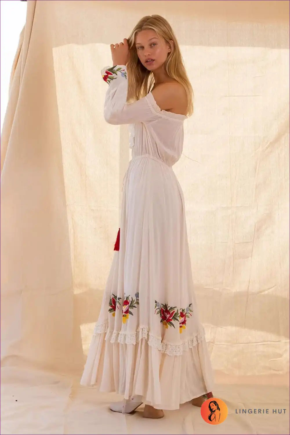 Boho Floral Embroidered Maxi Dress - Effortless Elegance For N, S, x