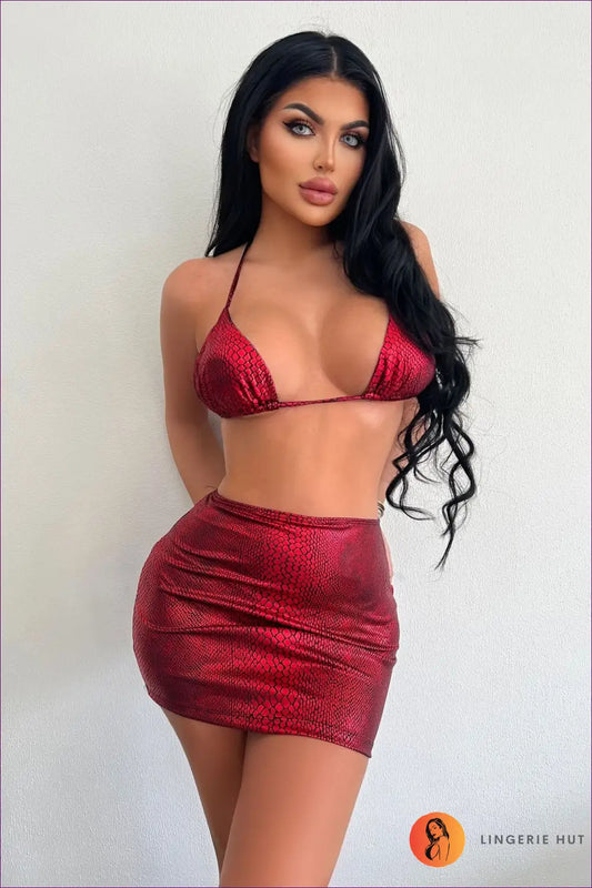 Boho Halter Swimsuit with Animal Print - Pool Party Glamour - s / Red - Swimwear - Lingerie Hut - All Season • Backless