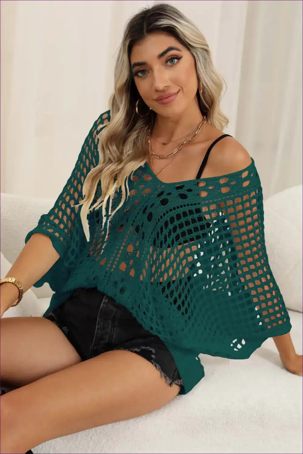 Boho Lace Cover-up Blouse – Effortless Summer Chic For Beachwear, Cover Up, Polyester, Spring, Vaccation