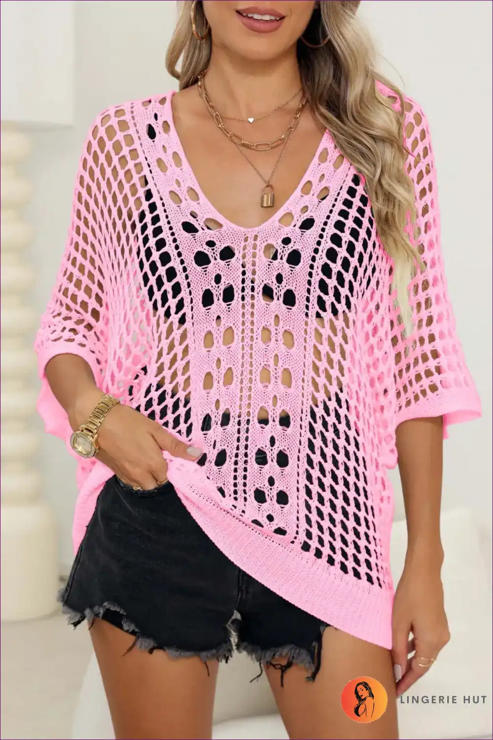 Boho Lace Cover-up Blouse – Effortless Summer Chic For Beachwear, Cover Up, Polyester, Spring, Vaccation