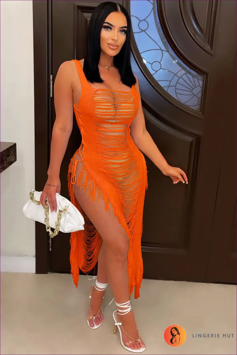 Boho Maxi Beach Dress with Tassel Cutouts - Effortless Summer Ease - s / Orange - Dresses - Lingerie Hut - Beachwear