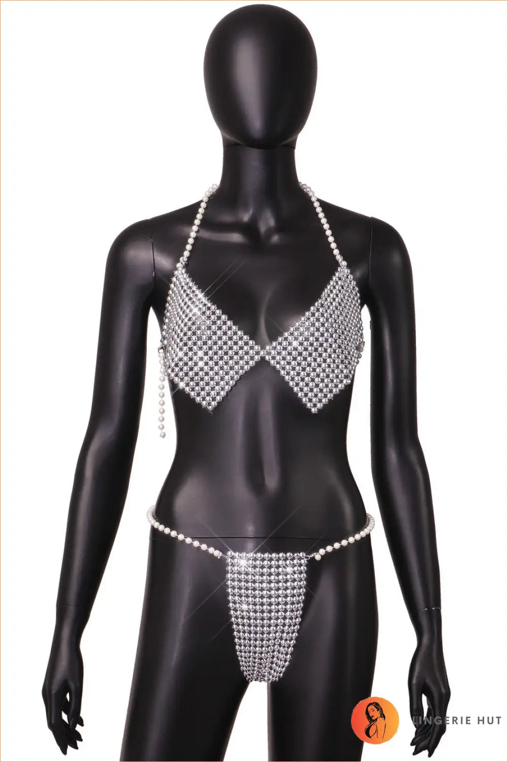Boho Pearl Halter Lingerie Set - Effortless Allure - one Size / Silver - Bra - Honeymoon • Night in - Hut