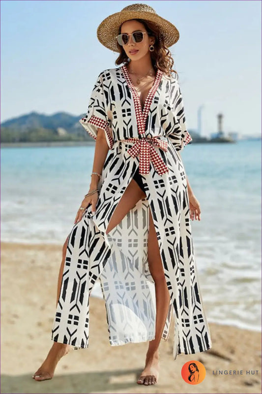 Boho Printed Cover Up Kimono - Effortless Holiday Style - one Size / White - Clothing - Lingerie Hut - Beachwear