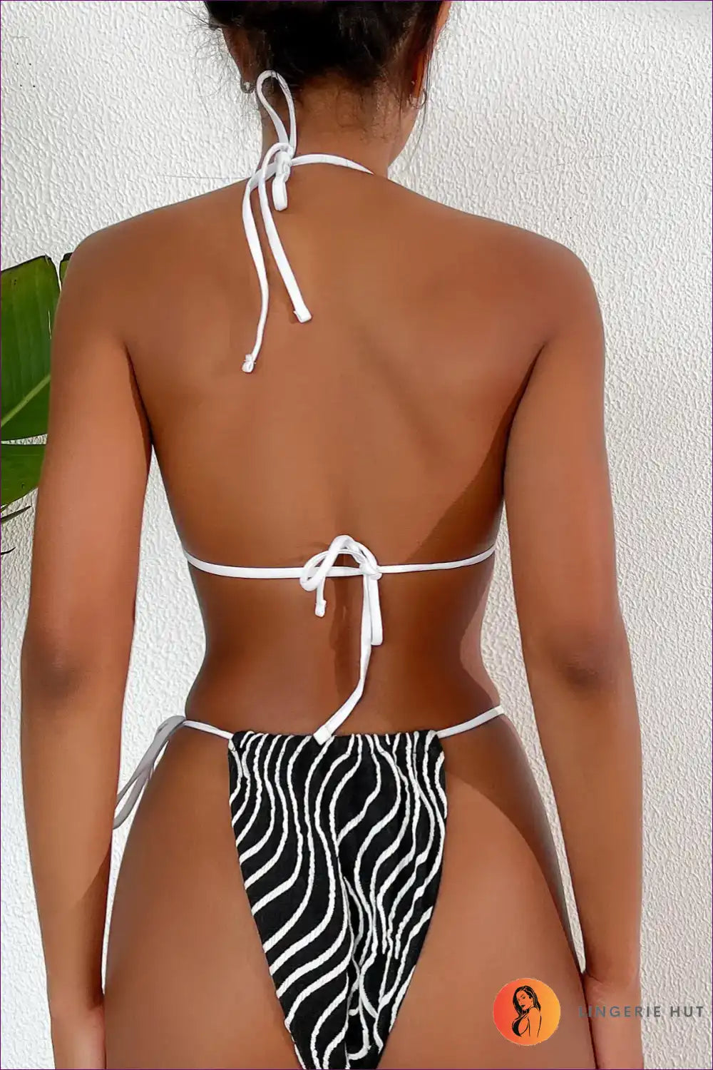 Boho Striped Cutout Bikini – Summer Vibes For Beachwear, Bikini, Cutout, Polyester, Sexy