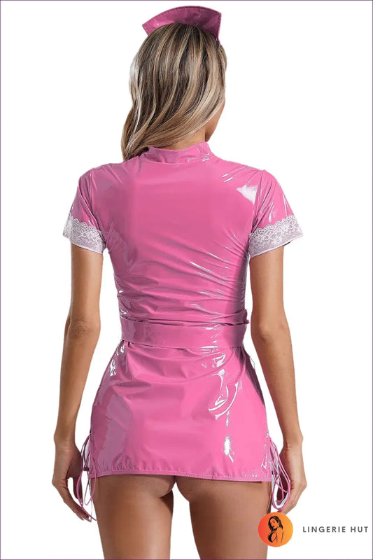 Nurse Costume with Pink Pvc Accents - Fantasy Roleplay Ready - Outfit Set - Costumes - Lingerie Hut - Boudoir