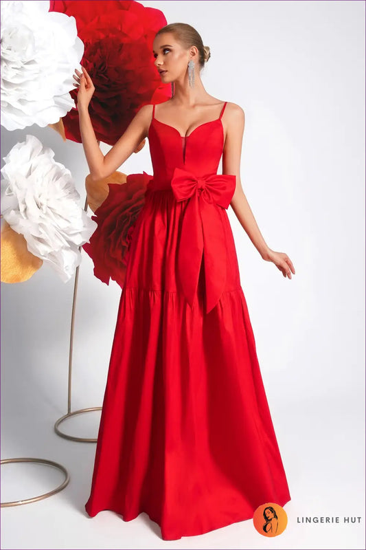 Bow Detail Maxi Slipdress - Understated Glamour - Xs / Red - Dresses - Lingerie Hut - A-line • Evening Wear • Formal