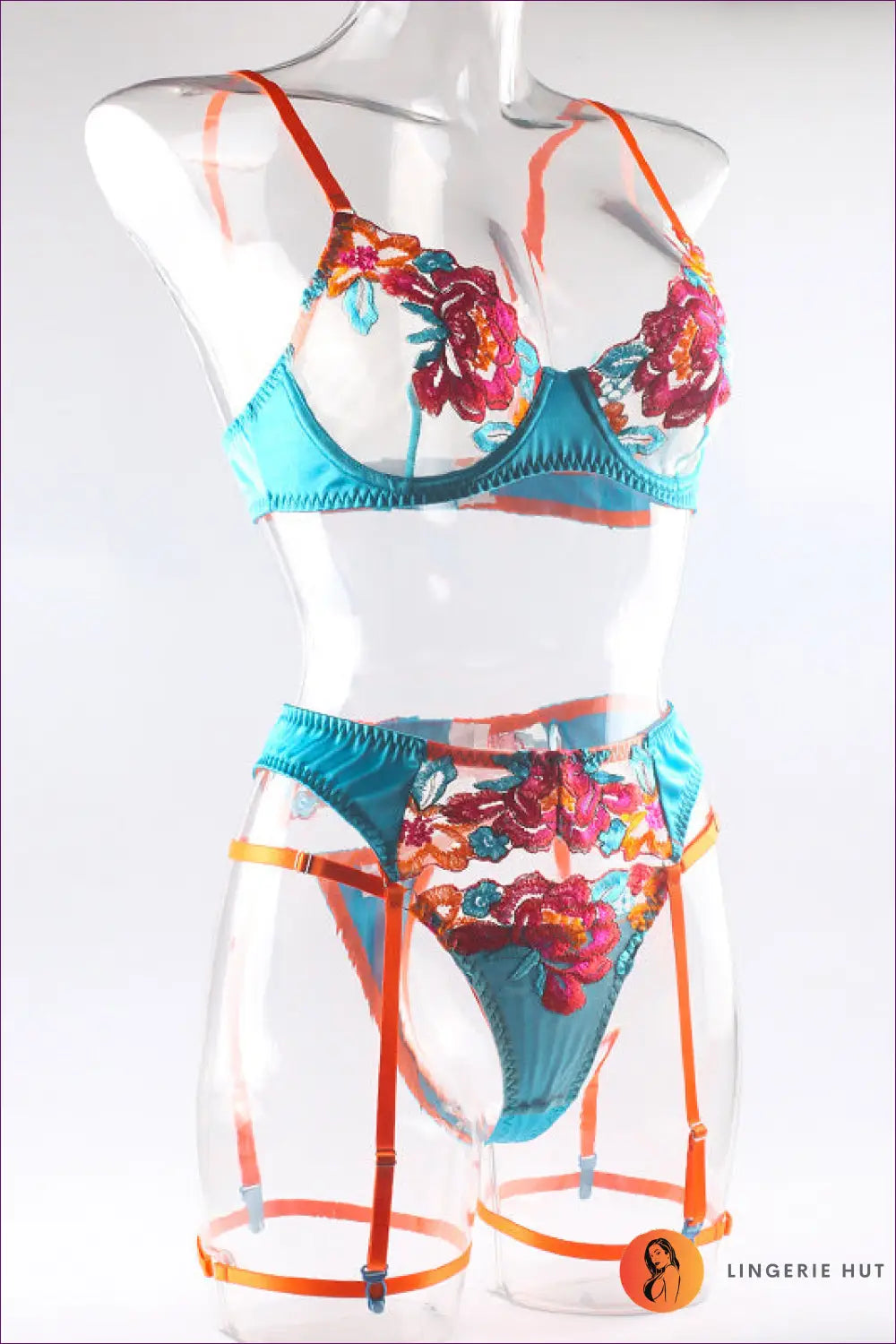 Bra Set with Embroidered Sheer Lace - Effortless Allure - Lingerie - Hut - All Season • co Ord • Formal Wear • Garter