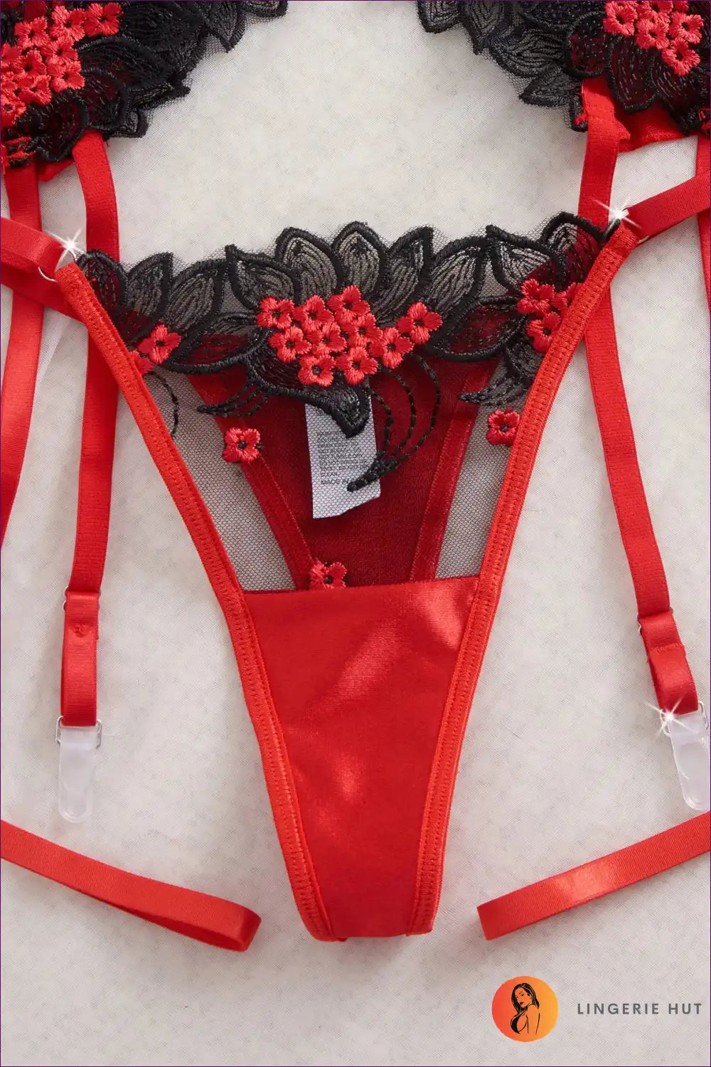 Bra Set with Floral Embroidery & Garter Straps - Intimate Romance for Boudoir, Set, Date Night, Evening Wear,