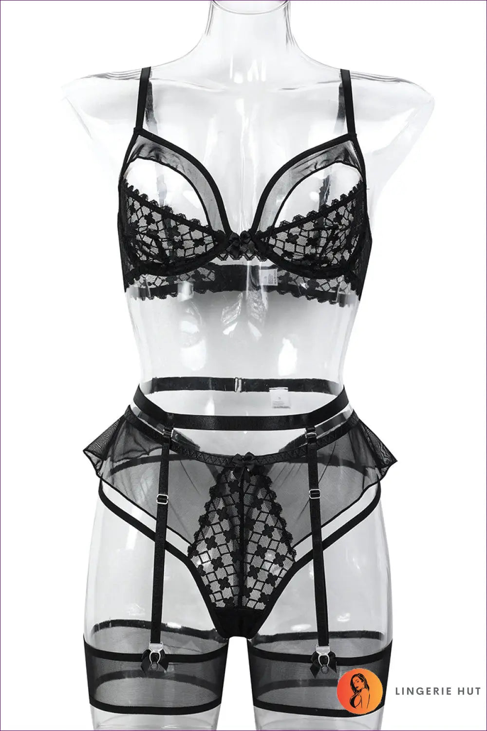 Geometric Lace Bra Set with Bustier - Understated Glamour - s / Black - Lingerie Hut - All Season • Boudoir • Corset