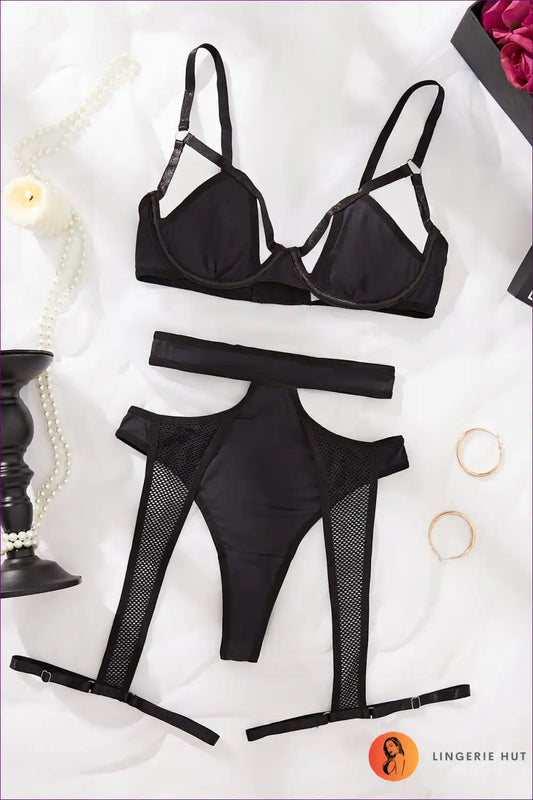 Bra Set with Mesh Cut-outs - Bold Confidence for All Season, Boudoir, Set, Clubwear, Cutout