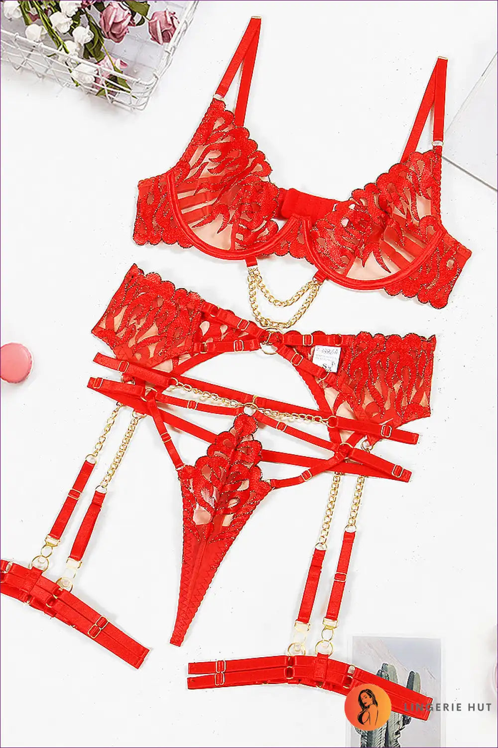 The Bridal Elegance Four-piece Chain Bra Set Awaits At Lingerie Hut. a Blend Of Embroidery, Lace, And Allure,