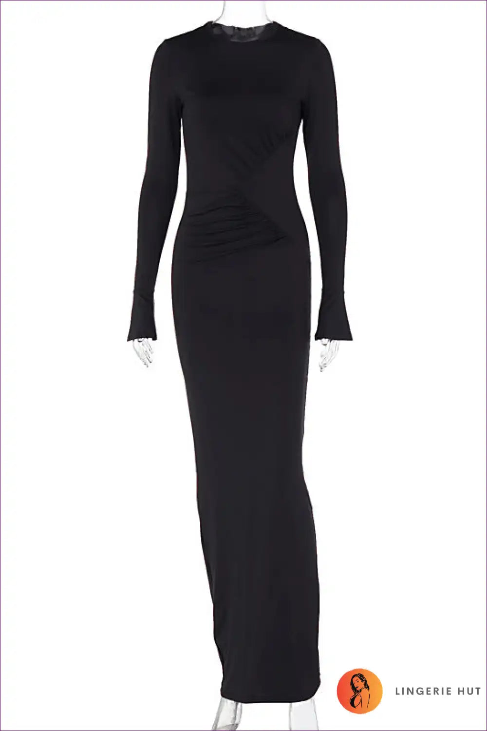 Burgundy Ruched Long Sleeve Dress - Timeless Sophistication For Autumn, Bodycon, Date Night, Dress, Glamour