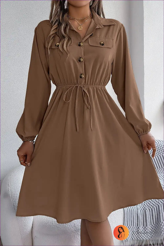 Button-up Drawstring Dress – Effortless Chic For Dress, Everyday, Midi, Modest, Spring
