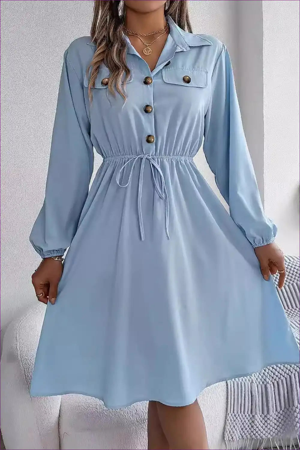 Button-up Drawstring Dress – Effortless Chic