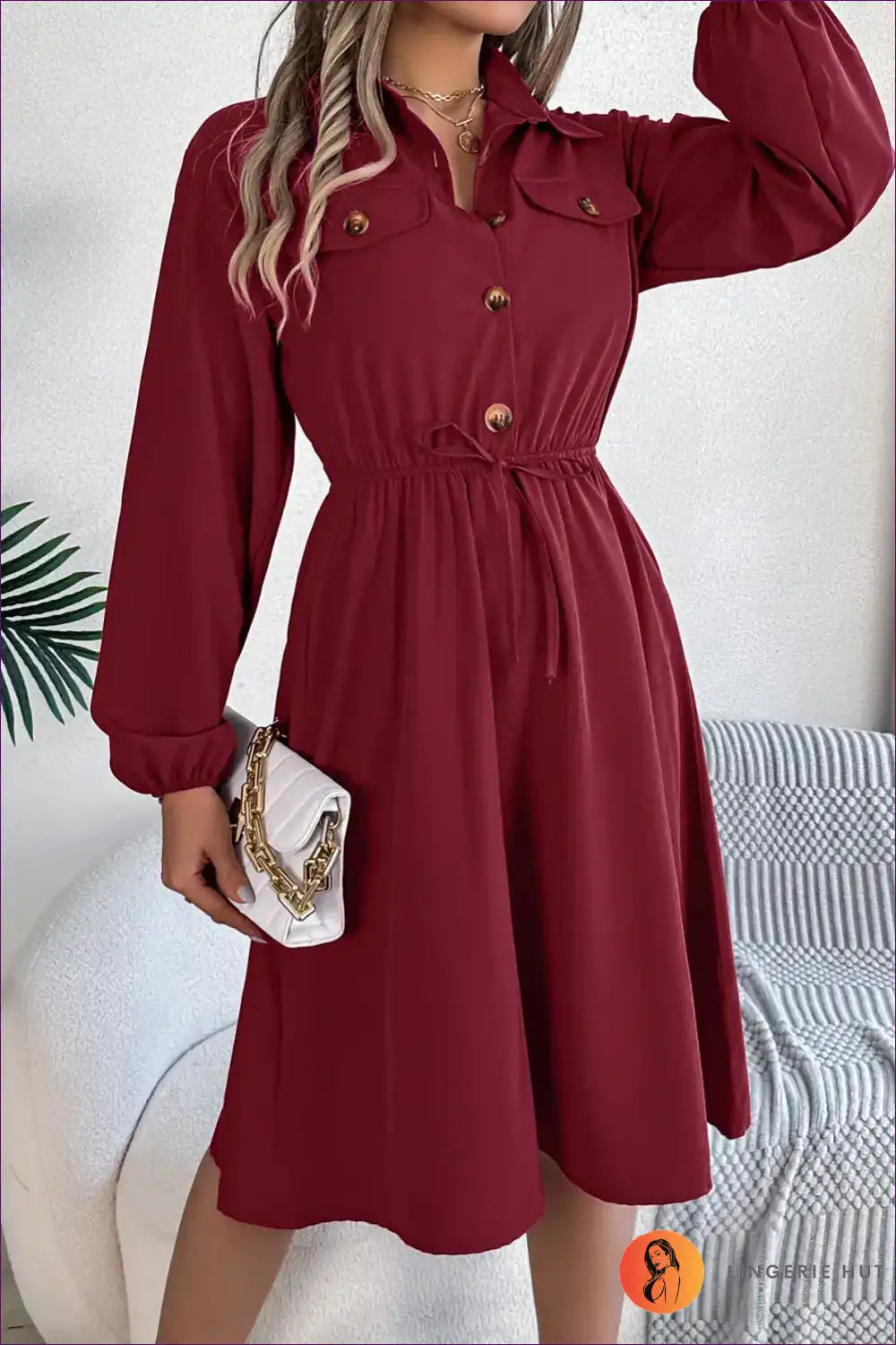 Button-up Drawstring Dress – Effortless Chic For Dress, Everyday, Midi, Modest, Spring