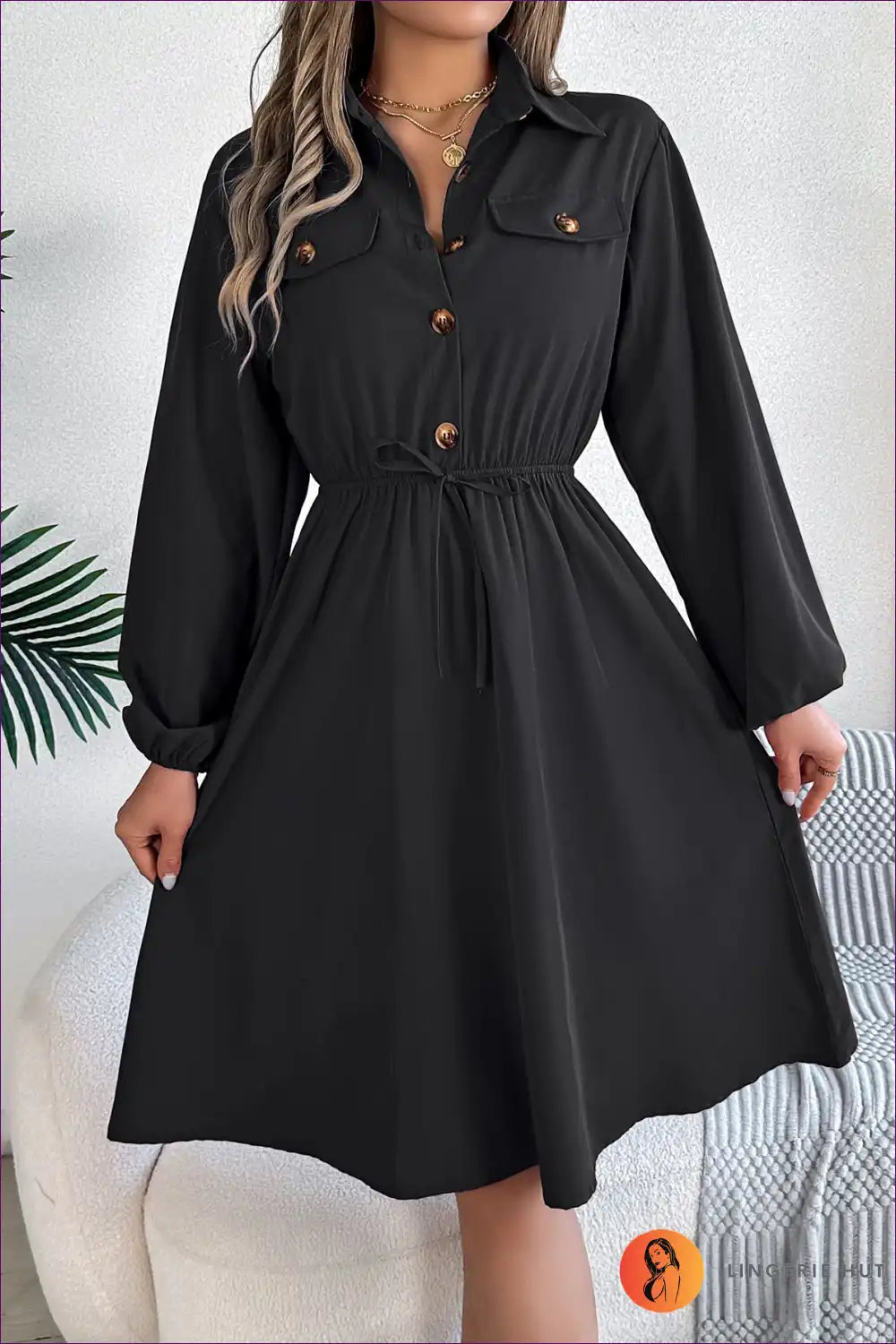 Button-up Drawstring Dress – Effortless Chic For Dress, Everyday, Midi, Modest, Spring