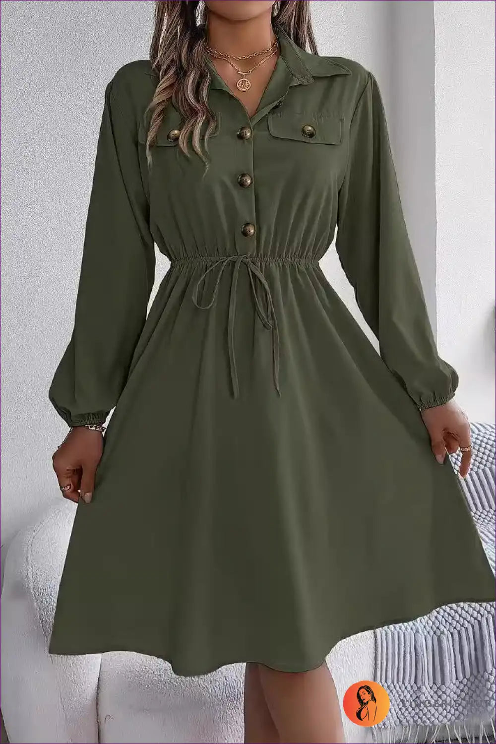 Button-up Drawstring Dress – Effortless Chic