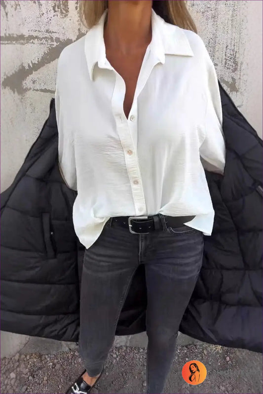 Oversized Button-up Shirt - Effortless Minimalism Refined - Top - Autumn • Casual • Clothing • Everyday • Modest