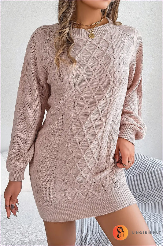 Cable Knit Sweater Mini Dress - Relaxed Everyday Charm - s / Pink - Dresses - Lingerie Hut - Autumn • Casual