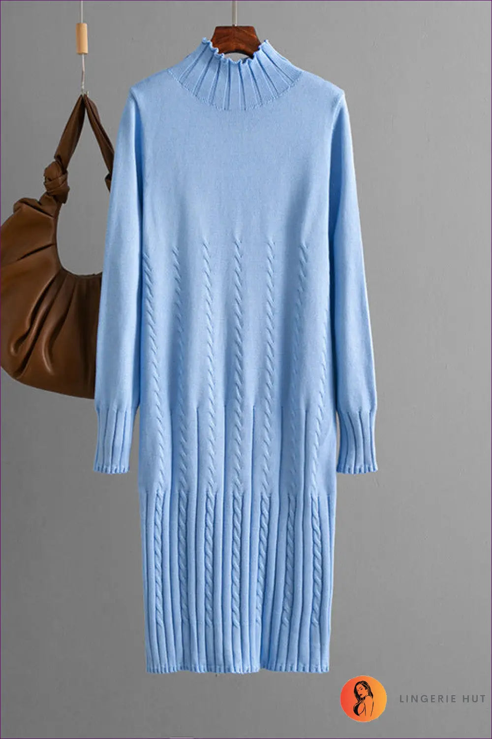 Cable Knit Midi Sweater Dress - Understated Cosy Elegance - one Size / Skyblue - Dresses - Casual • Clothing • Everyday