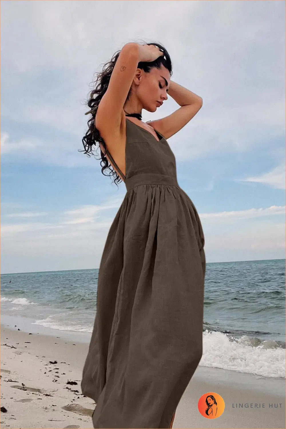 Cami Dress with Ruched Waist - Breezy Sophistication - Backless • Casual • Cotton • Dresses - Lingerie Hut