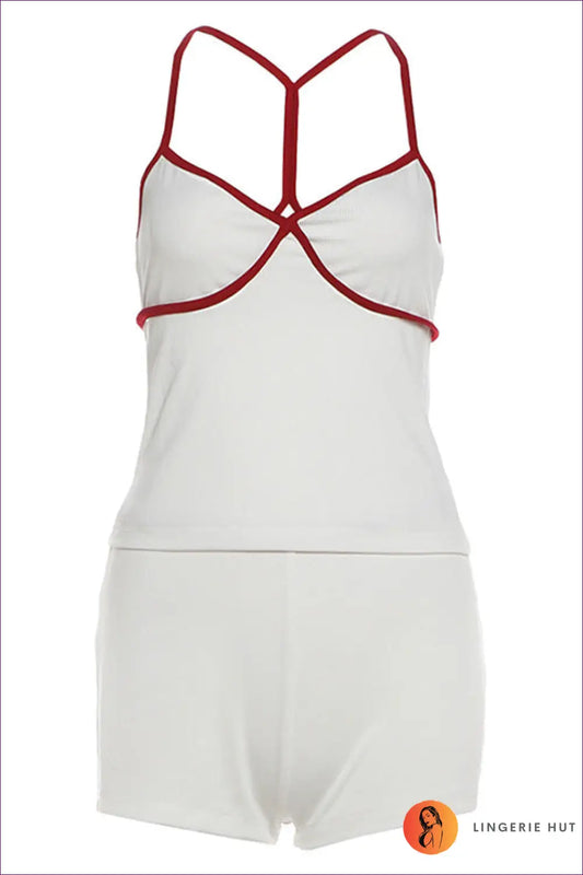 Cami Shorts Pyjama Set with Contrast Trim - Effortless Off-duty Style - s / White - Lingerie Hut - Casual • Crop