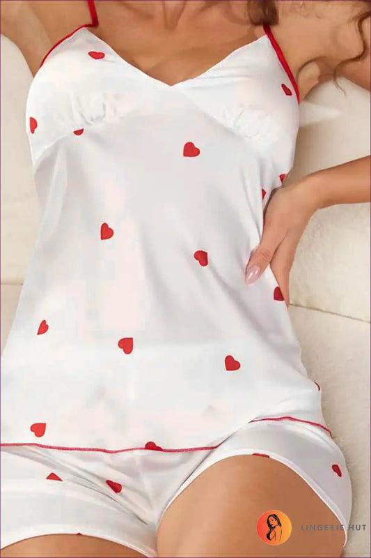 Camisole Set with Heart Print - Romantic Mornings for All Season, Casual, Floral, just In, Loungewear
