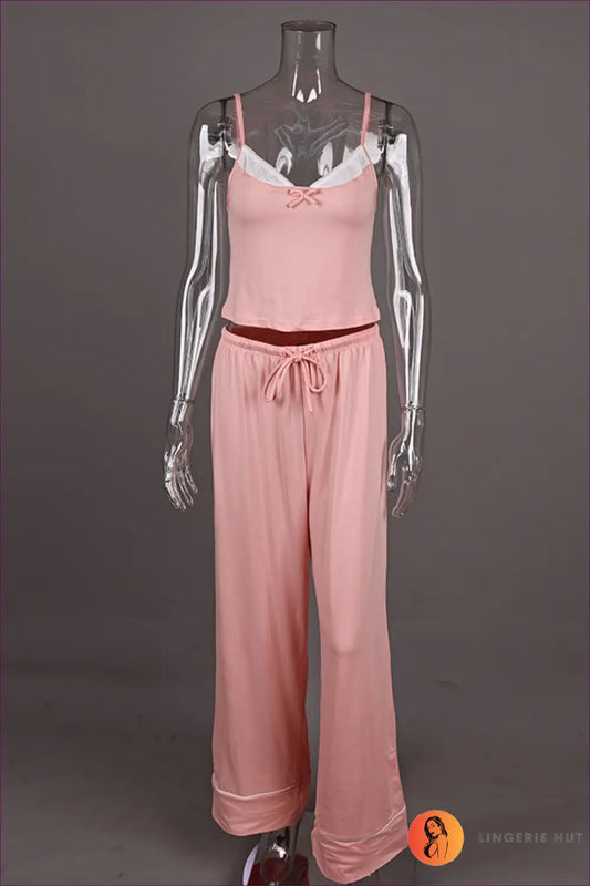 Loungewear Camisole Set with Wide Leg Trousers - Effortless Comfort - s / Pink - Lingerie Hut - All Season • Casual