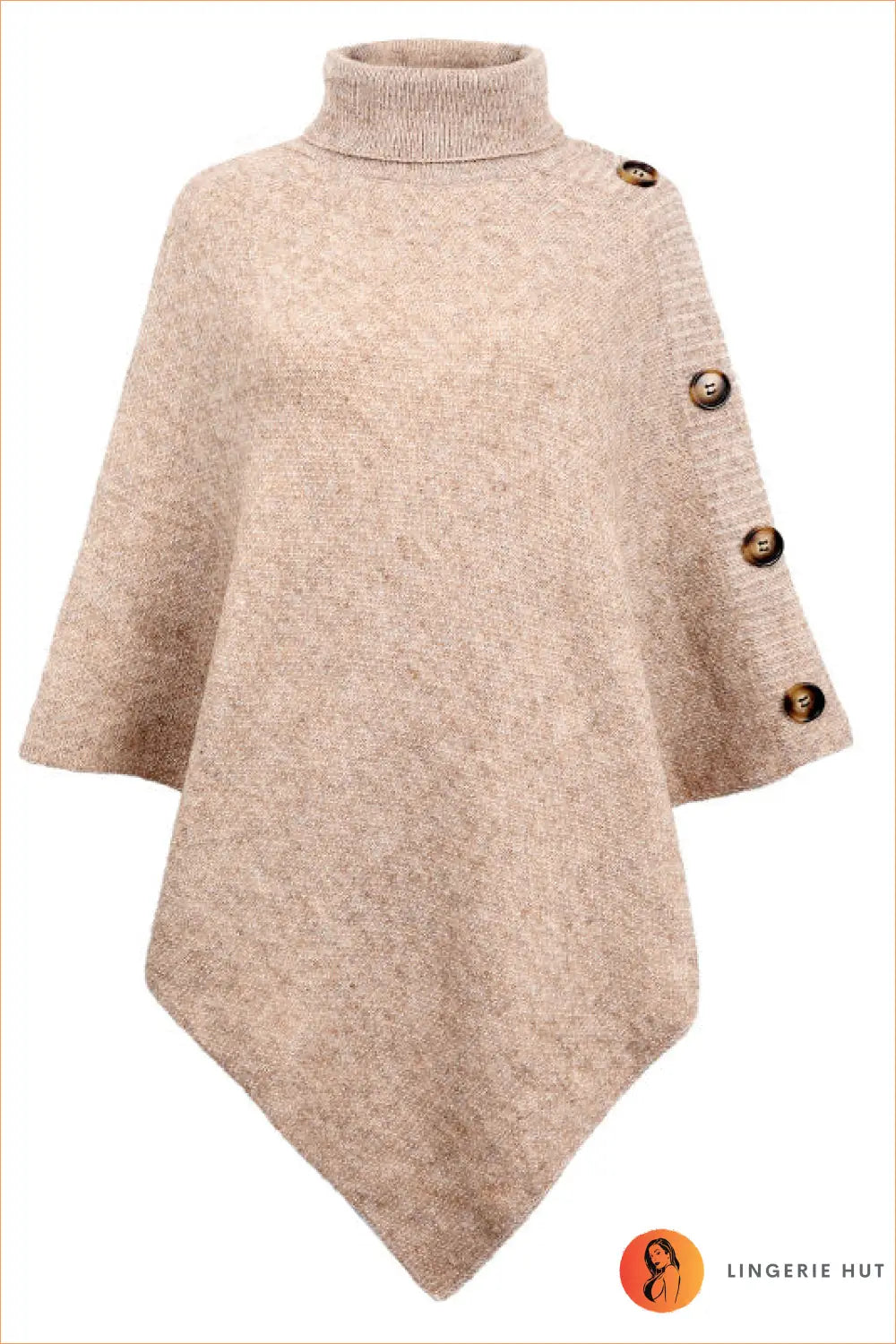 Cape Top with Button Detail - Effortless Everyday Elegance - one Size / Apricot - Jumper - Autumn • Casual • Clothing