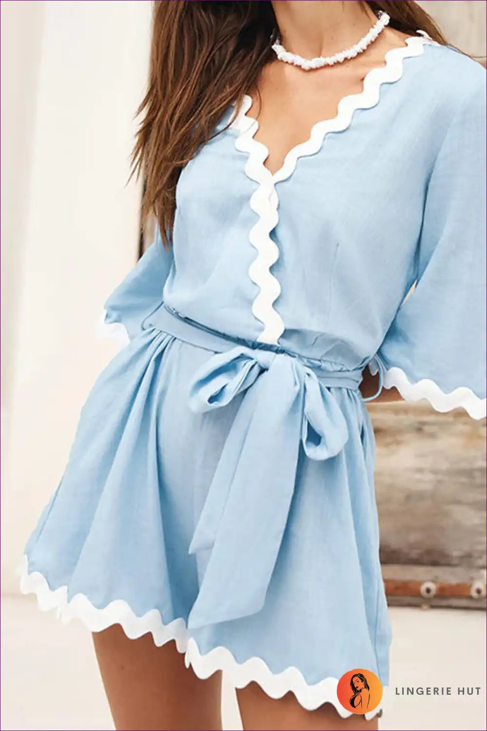 Casual Cotton V-neck Belted Romper - Effortless Everyday Style