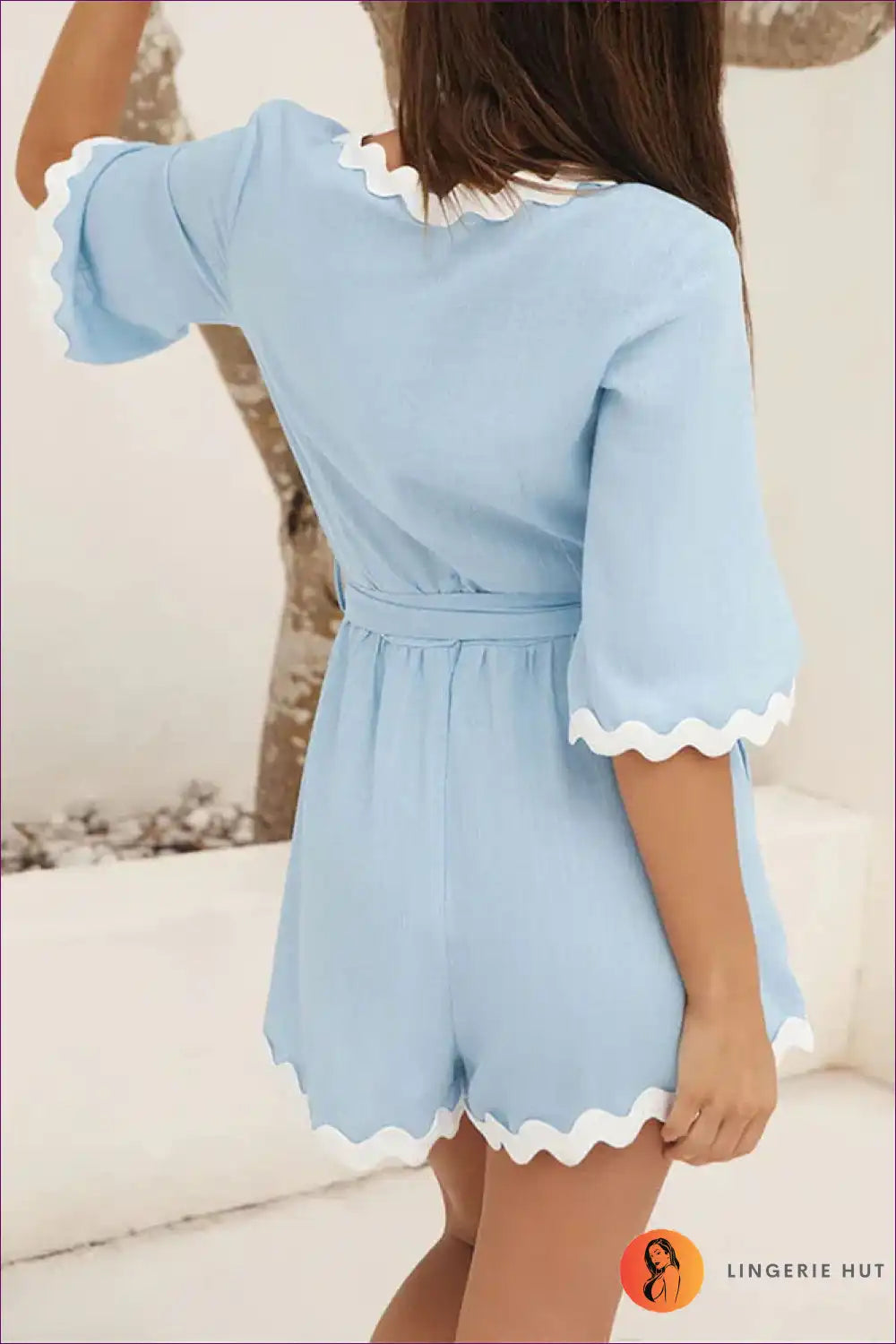 Casual Cotton V-neck Belted Romper - Effortless Everyday Style For Everyday, Modest, Romper, Sleeveless,