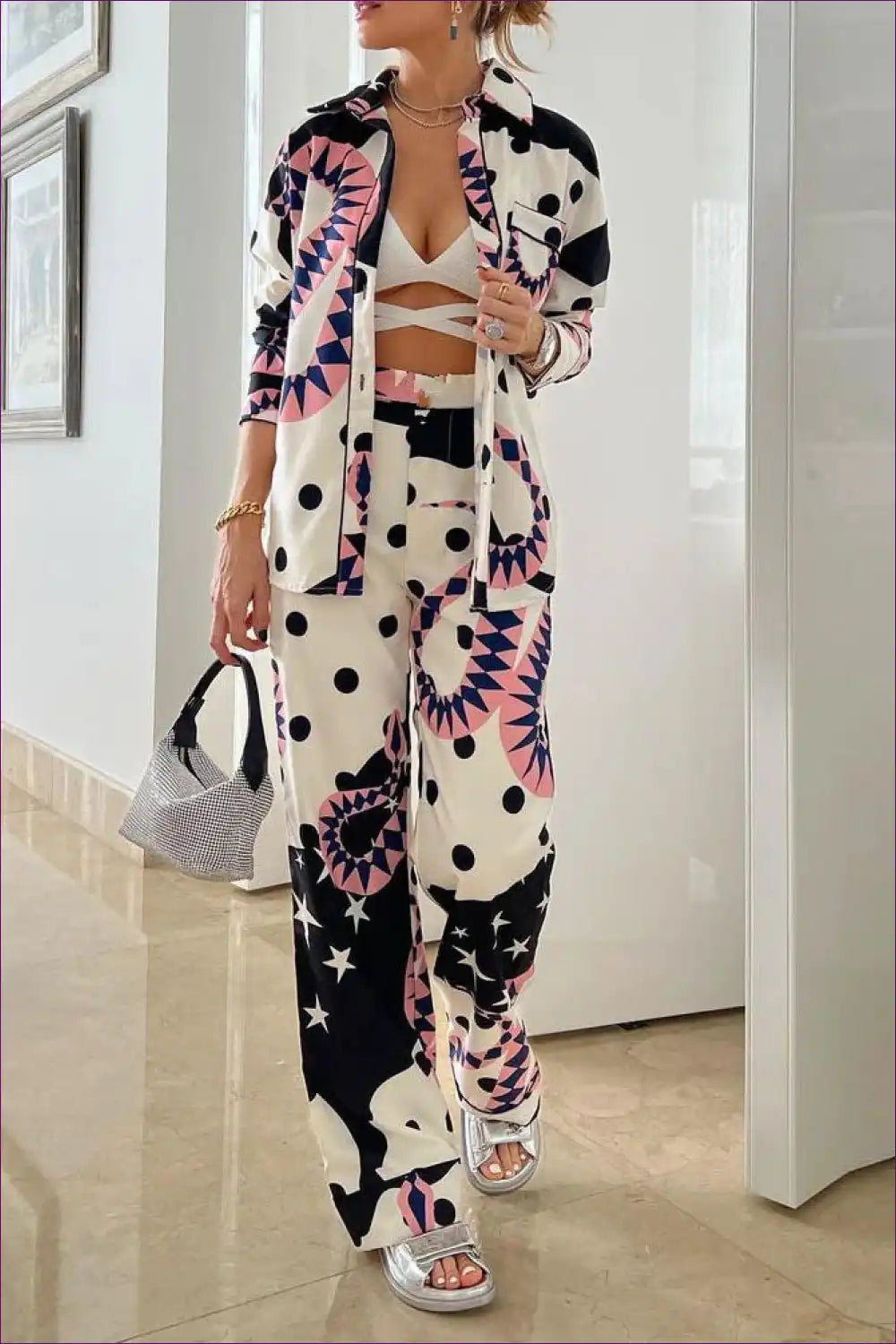 Casual Elegance Printed Collared Set - Effortless Style