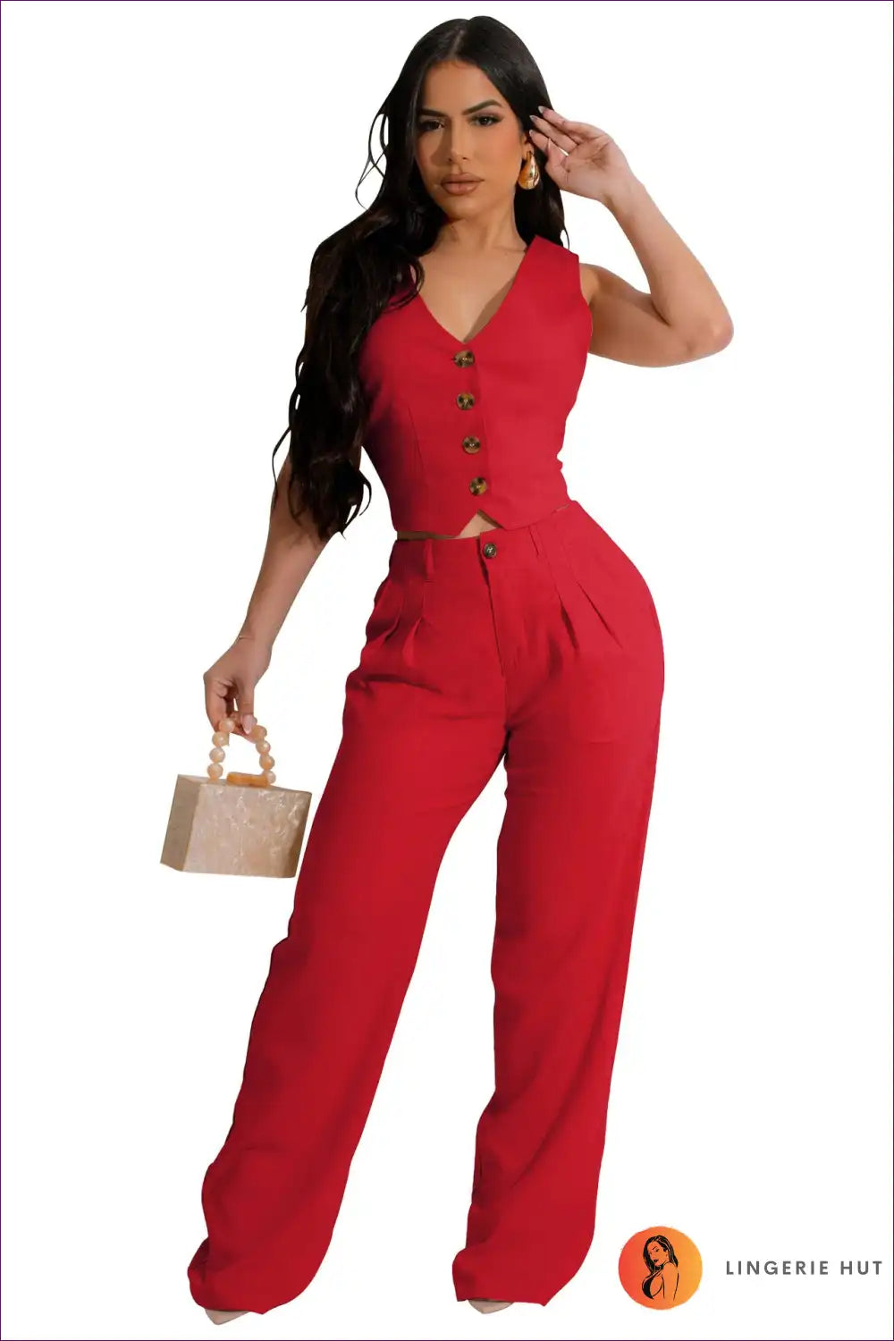 Casual V-neck Buttoned Set - Effortless Summer Style