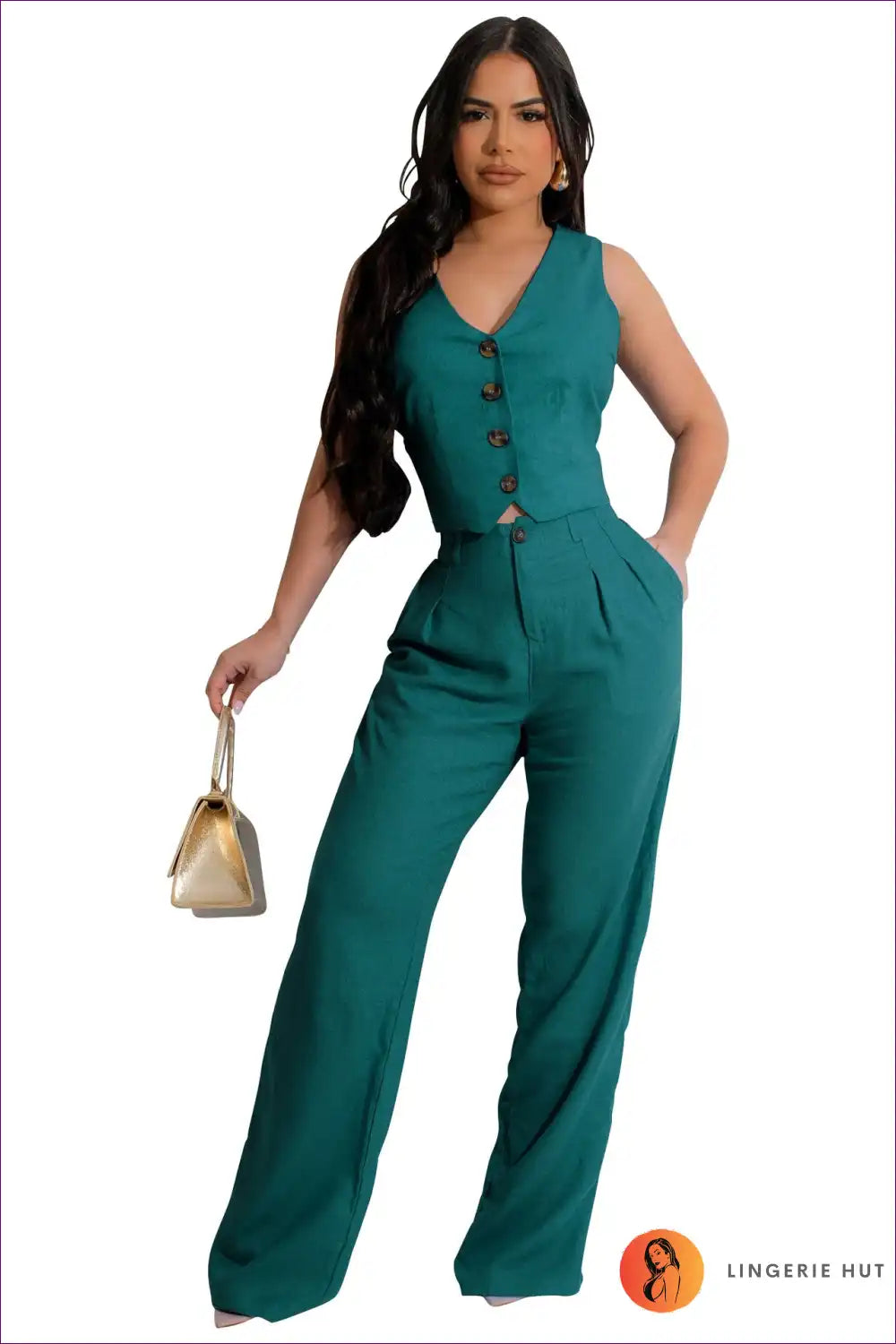 Casual V-neck Buttoned Set - Effortless Summer Style