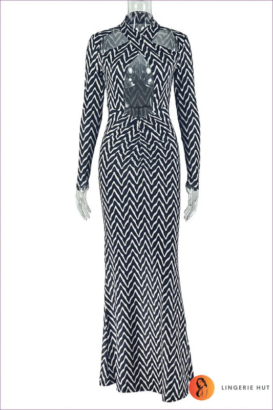 Chevron Cutout Maxi Dress - Understated Glamour - s / Black Stripes - Dresses - Clothing • Party - Lingerie Hut