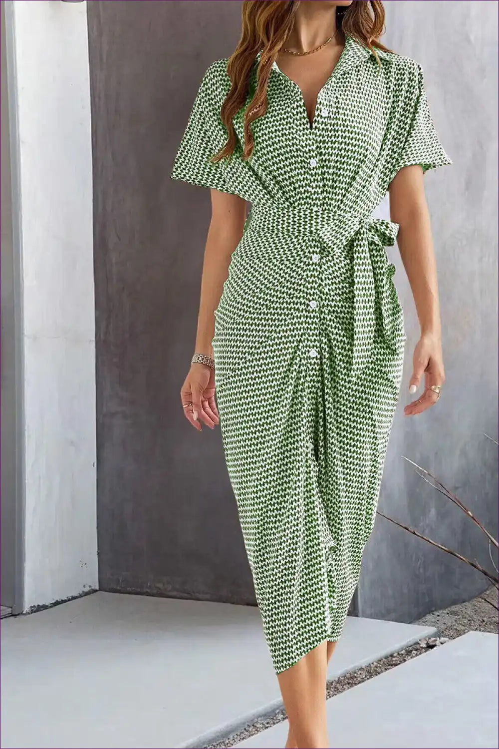 Chic Green Printed Dress - Effortless Elegance For x