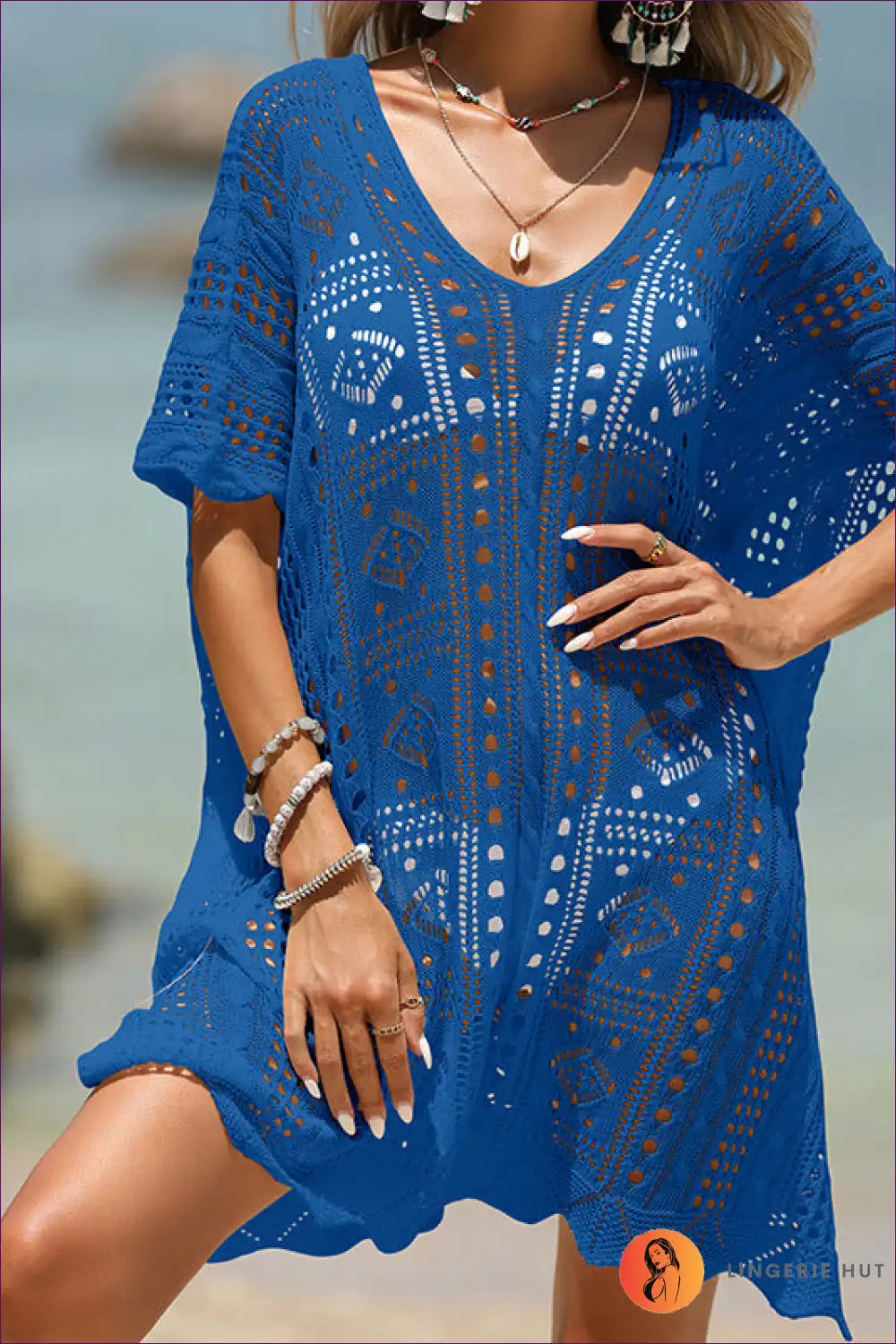 Elevate Your Beach Style With Our Chic Summer Cutout Bikini Cover-up. Cutouts, a Deep V-plunge, And Sun