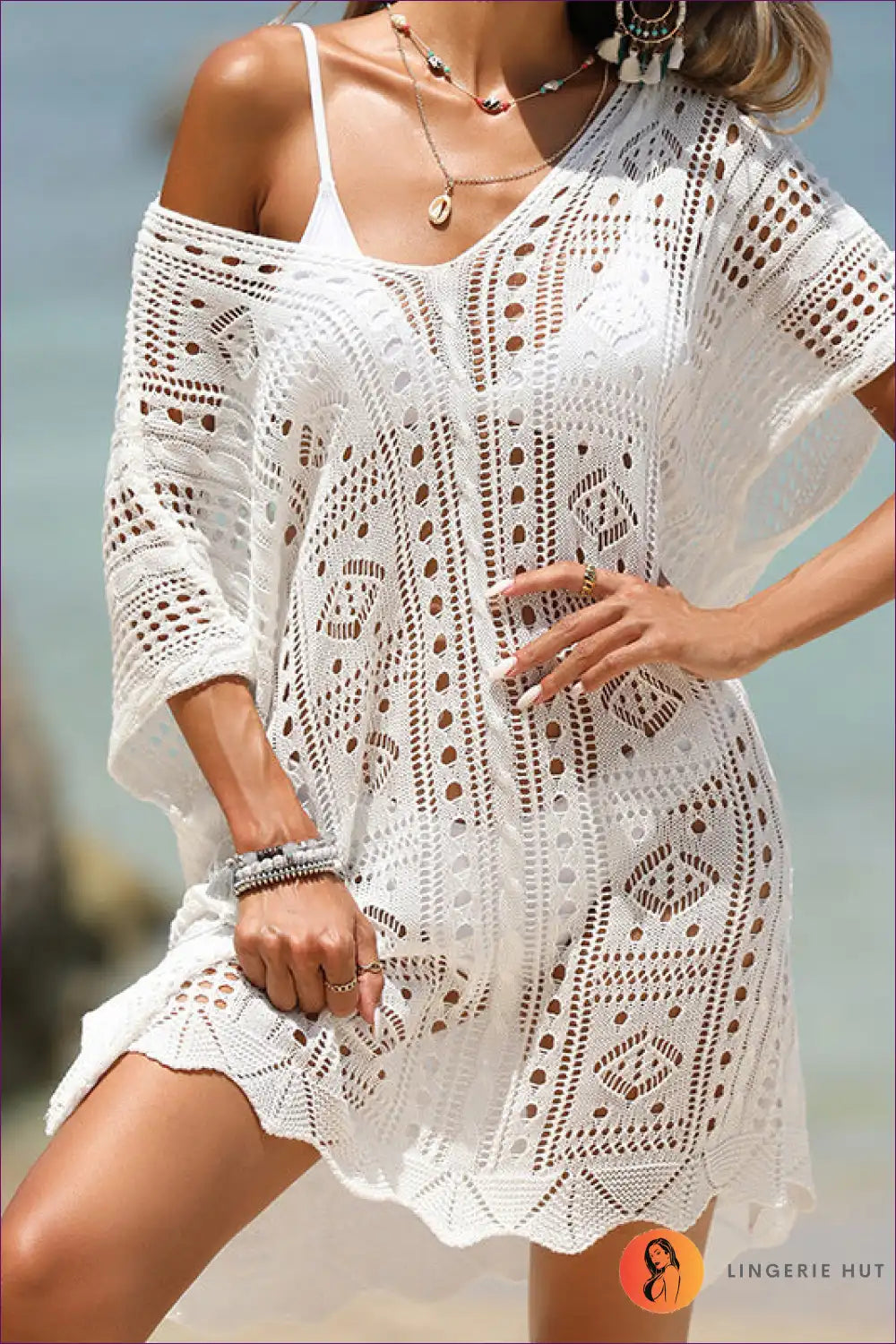 Elevate Your Beach Style With Our Chic Summer Cutout Bikini Cover-up. Cutouts, a Deep V-plunge, And Sun