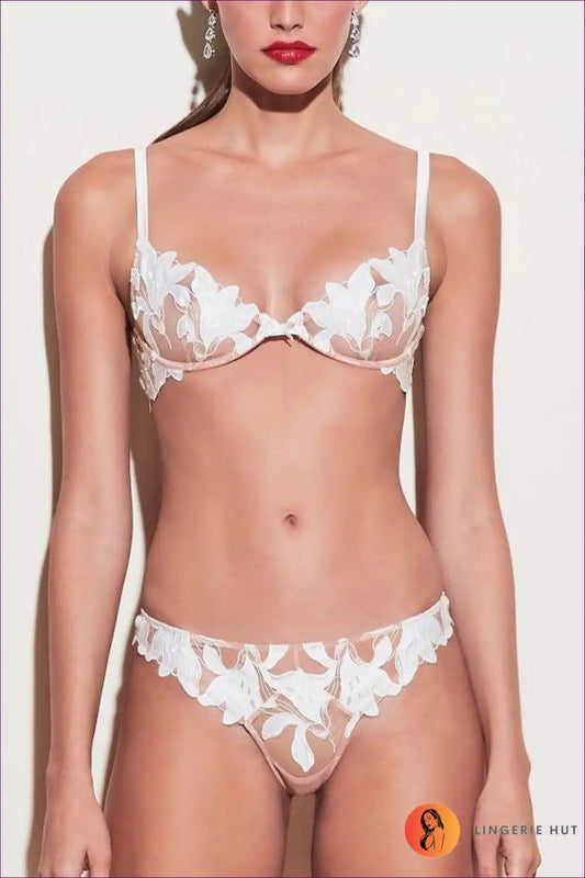 Elevate Your Confidence With Our Chic Underwire Sheer Lingerie Set! Mesh, Underwire Support, And Intricate