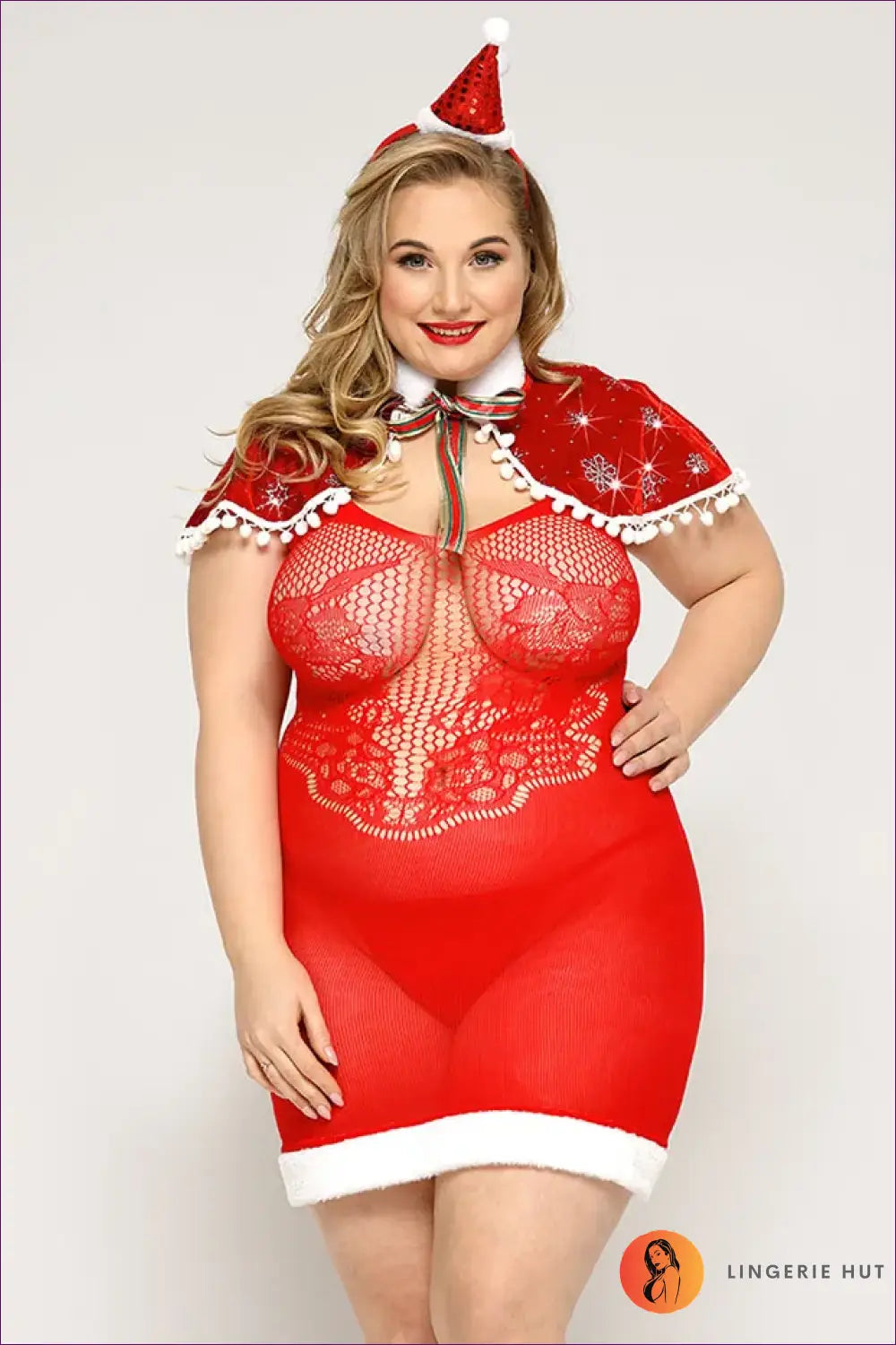 Christmas Costume Outfit Set - Festive Roleplay Fun - Cosplay Lingerie / Xxl - Bodysuit - Hut - Boudoir • Crochet