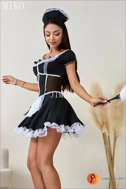 Classic Maid Costume with Apron and Headband - Effortless Role-play - Outfit Set - Lace • Mini - Lingerie Hut